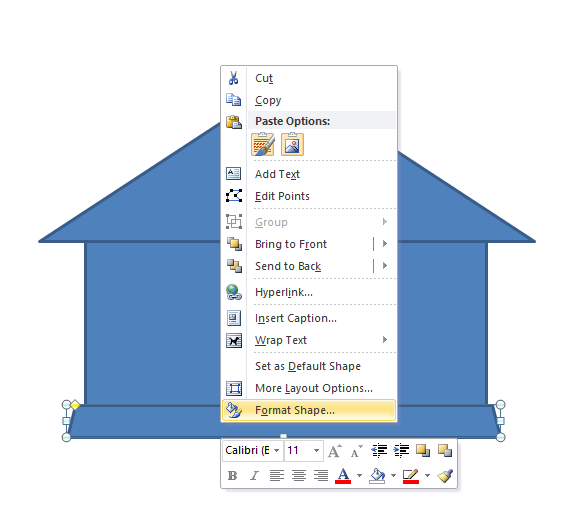 menu pintasan format bentuk