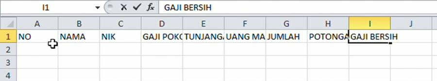 mengisi sel judul kolom tabel di Excel