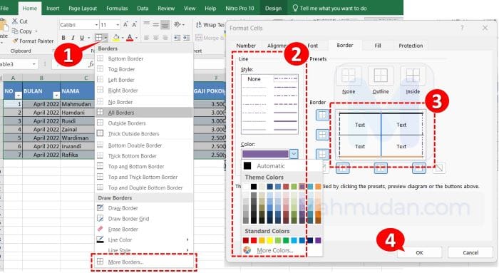 kustom border tabel di excel