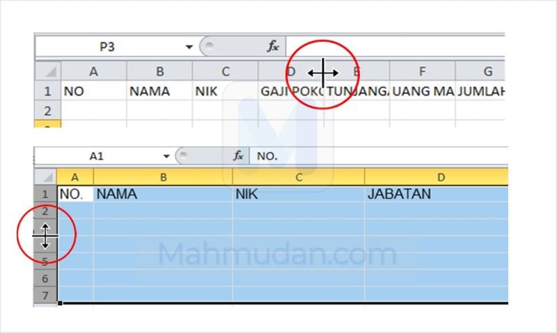 Menyesuaikan lebar kolom dan tinggi baris tabel