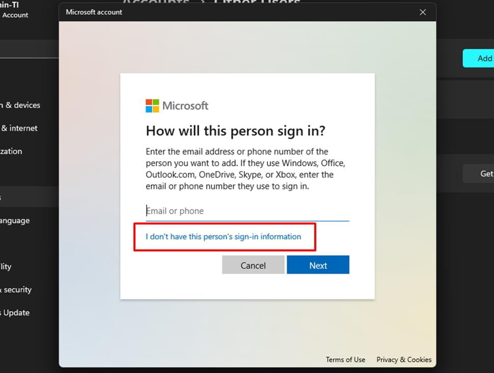 form Microsoft Account di Windows-11