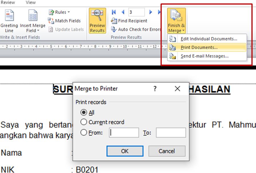 mencetak data Mail Merge