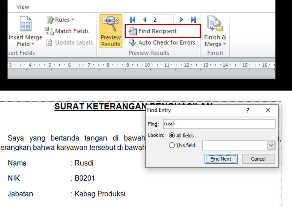 pencarian data Mail Merge