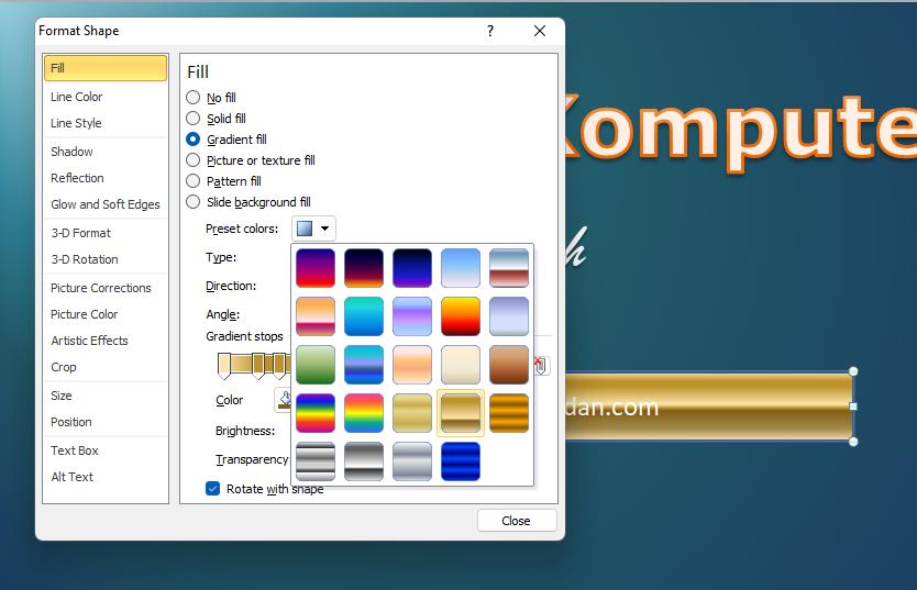 Memformat shape dengan Gradient fill