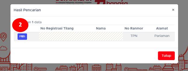 pilih nomor register tilang