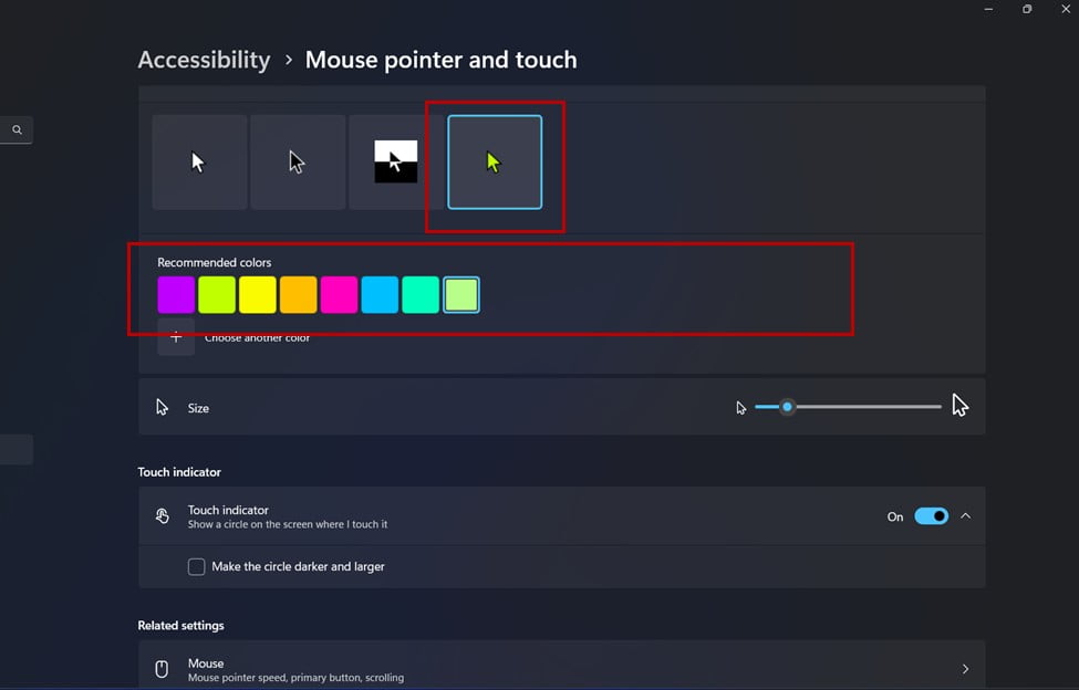 pilih warna mouse pointer