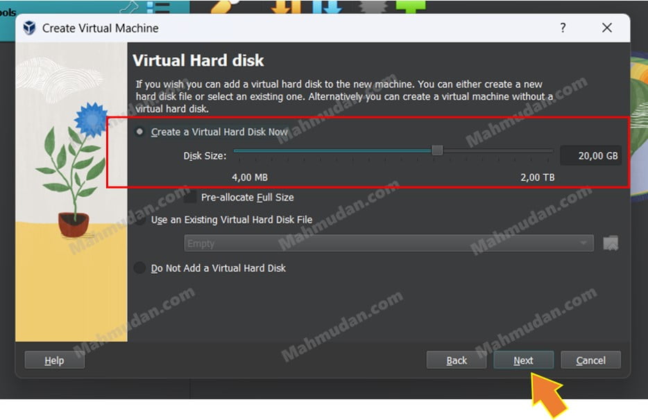 pengaturan virtual hard disk 