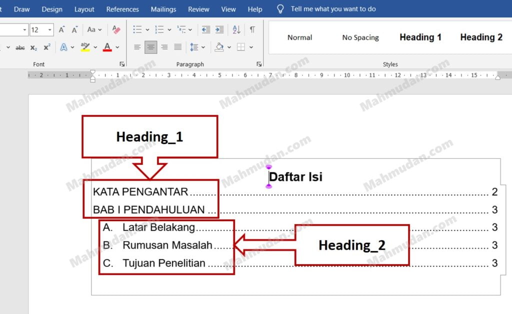 daftar isi otomatis