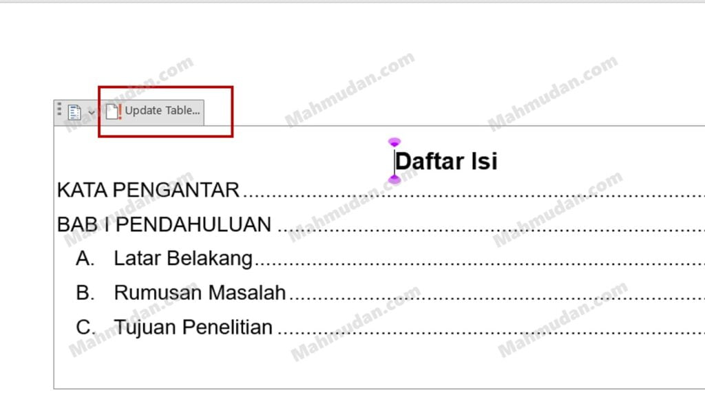 update daftar isi