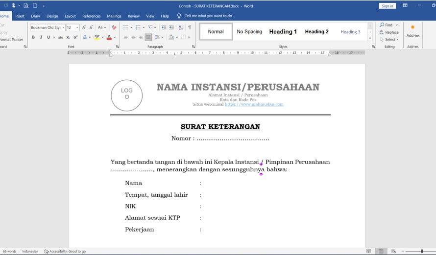 Contoh Surat Keterangan / Pernyataan – Unduh Gratis