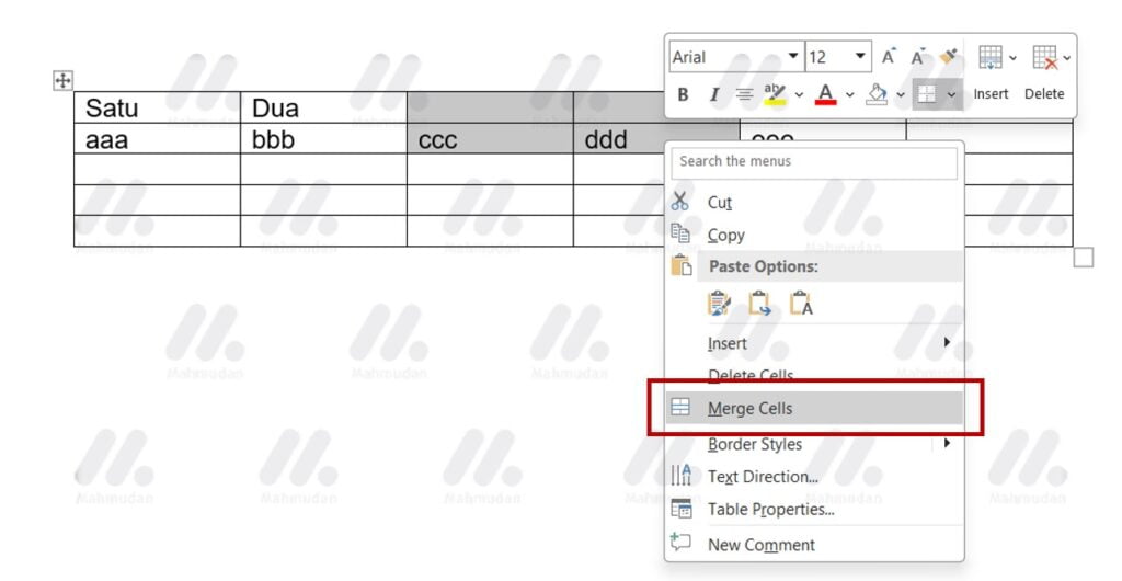 menggabungkan beberapa sel menjadi satu sel yang lebih besar di word