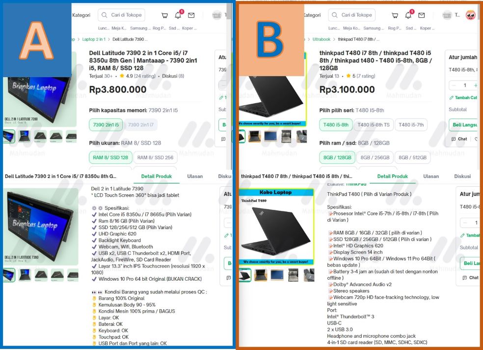 perbandingan 2 laptop bekas