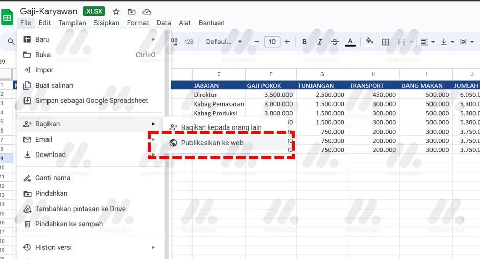 publikasikan file excel ke web