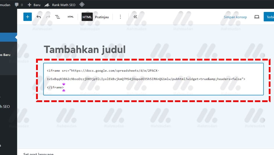 paste Kode Semat File Excel di Halaman Web