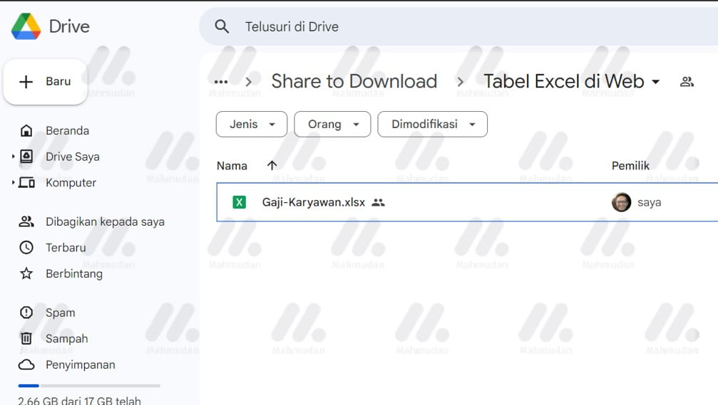 upload file Excel ke Google Drive