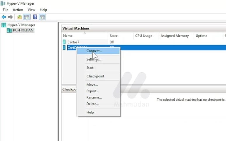 menhubungkan mesin virtual CentOS-7