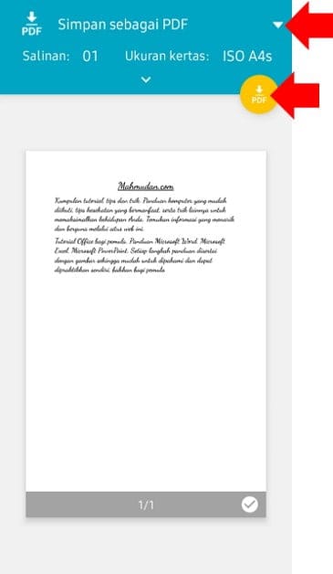 ubah Word ke PDF di HP Android dengan opsi cetak