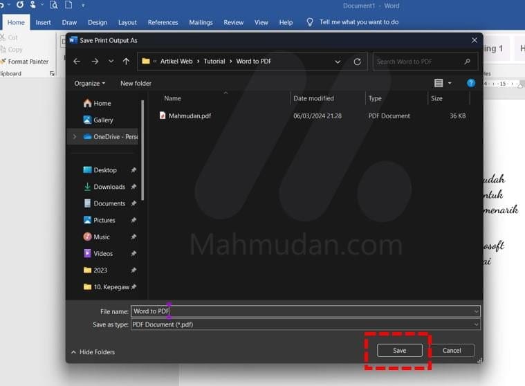 ubah dokumen Word menjadi PDF dengan Microsoft Print to PDF