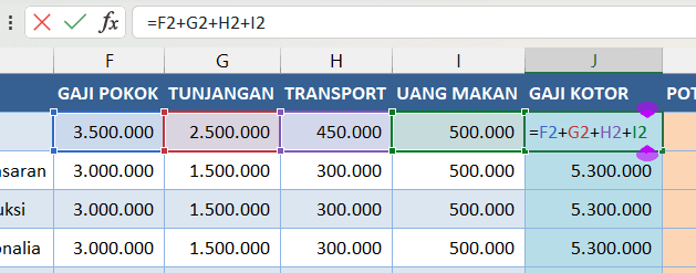 rumus Excel untuk penjumlahan menggunakan operator