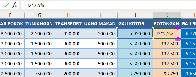 rumus Excel menggunakan operator perkalian