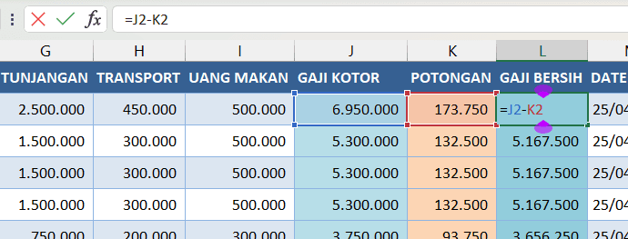 rumus Excel untuk pengurangan